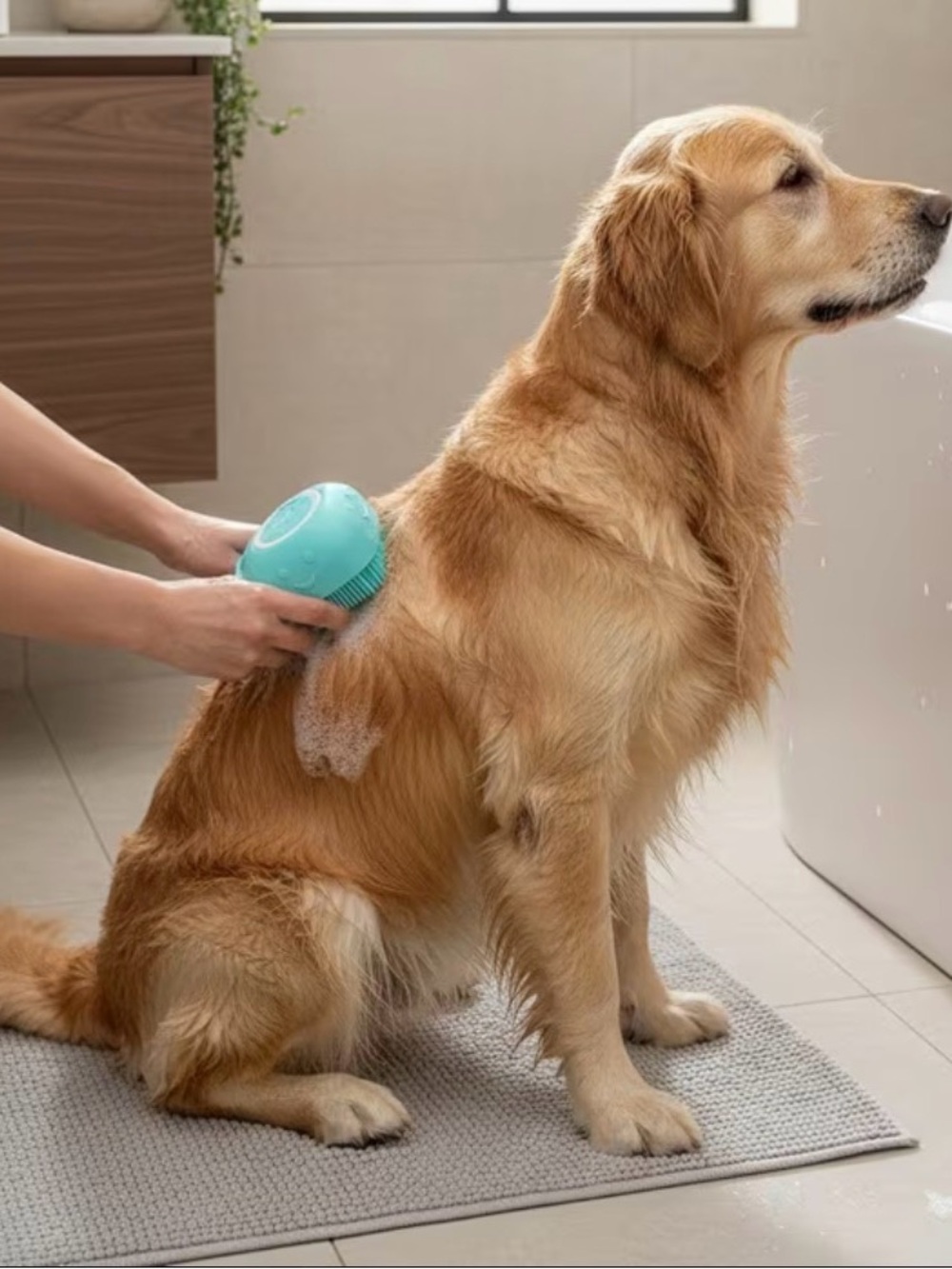 Pet Grooming Silicone Brush with Soap Dispenser - Teal - Picture 8 of 9
